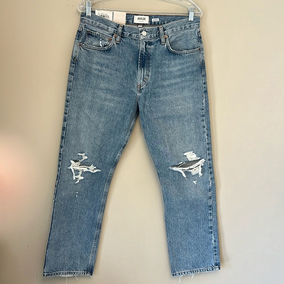 NWT Aritzia AGOLDE Mia Ripped Mid Rise Straight Leg Denim in Rule size 29 - Picture 3 of 11